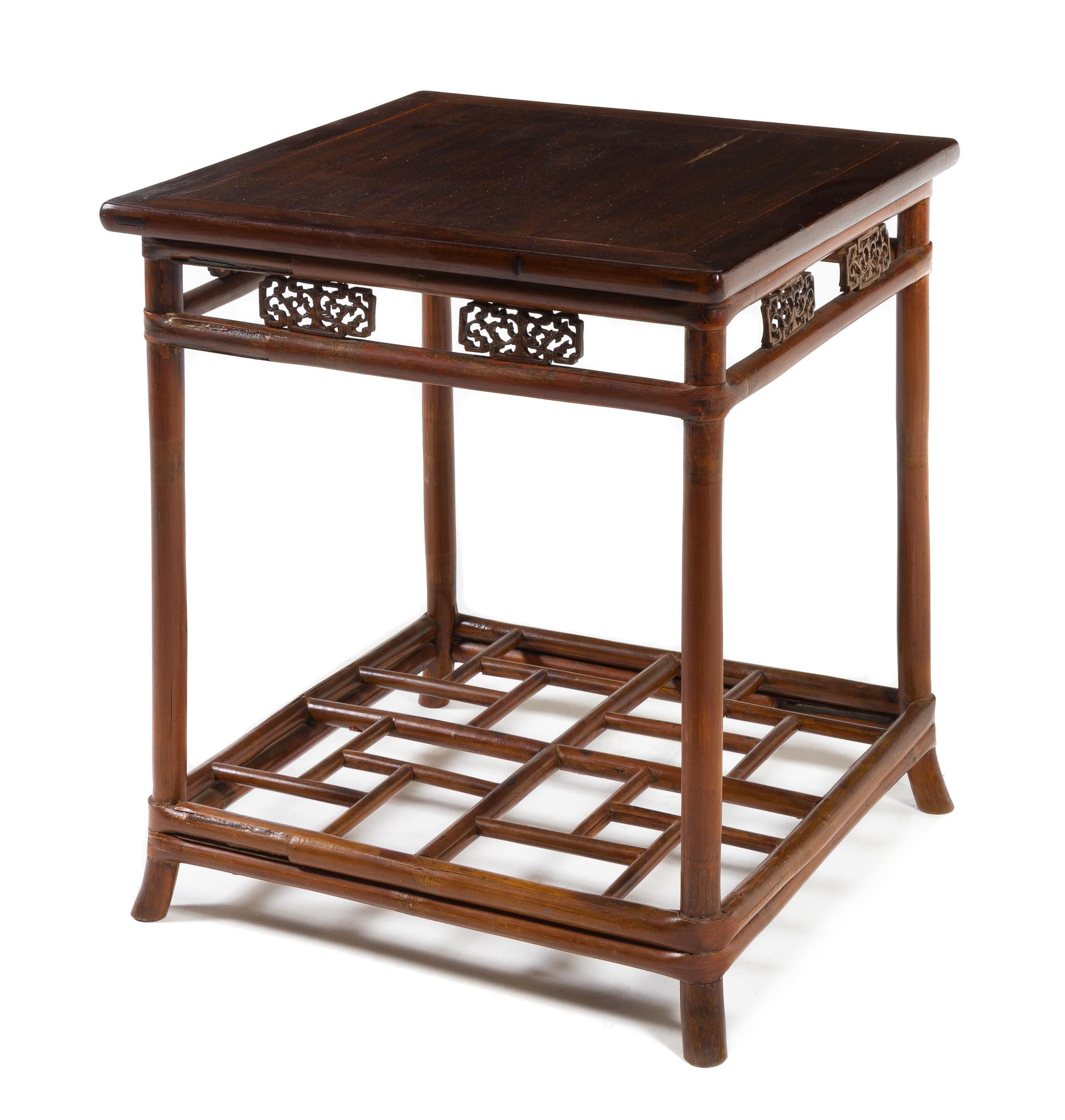 A Chinese Hardwood and Bamboo Square Table, Xiaozhuo Height 28 3/4 x width 26 x depth 26 inches. — 18TH/19TH CENTURY