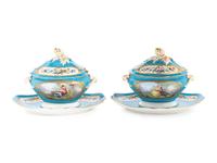 A Pair of Sèvres Style Porcelain Tureens and Underplates