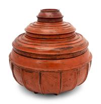 A Group of Six Southeast Asian Red Lacquer Articles
