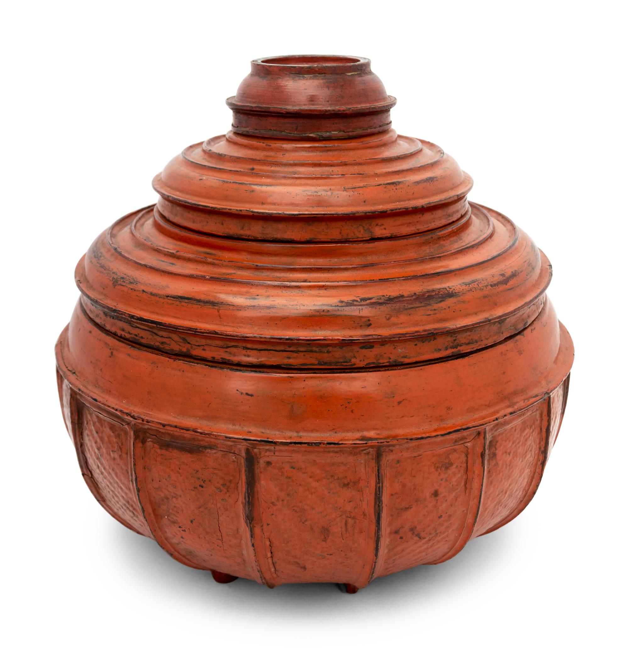 A Group of Six Southeast Asian Red Lacquer Articles