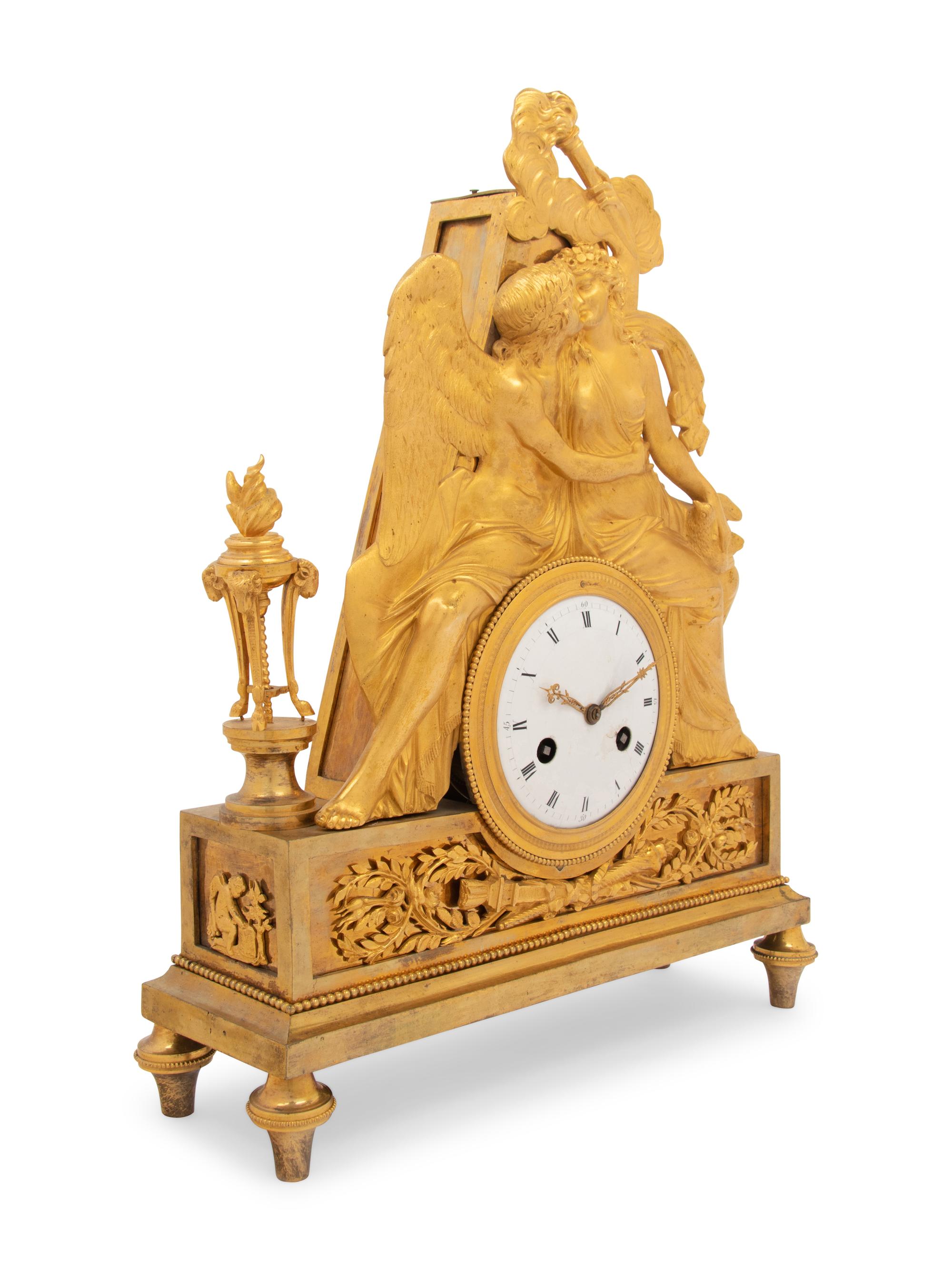 An Empire Gilt Bronze Figural Mantel Clock
