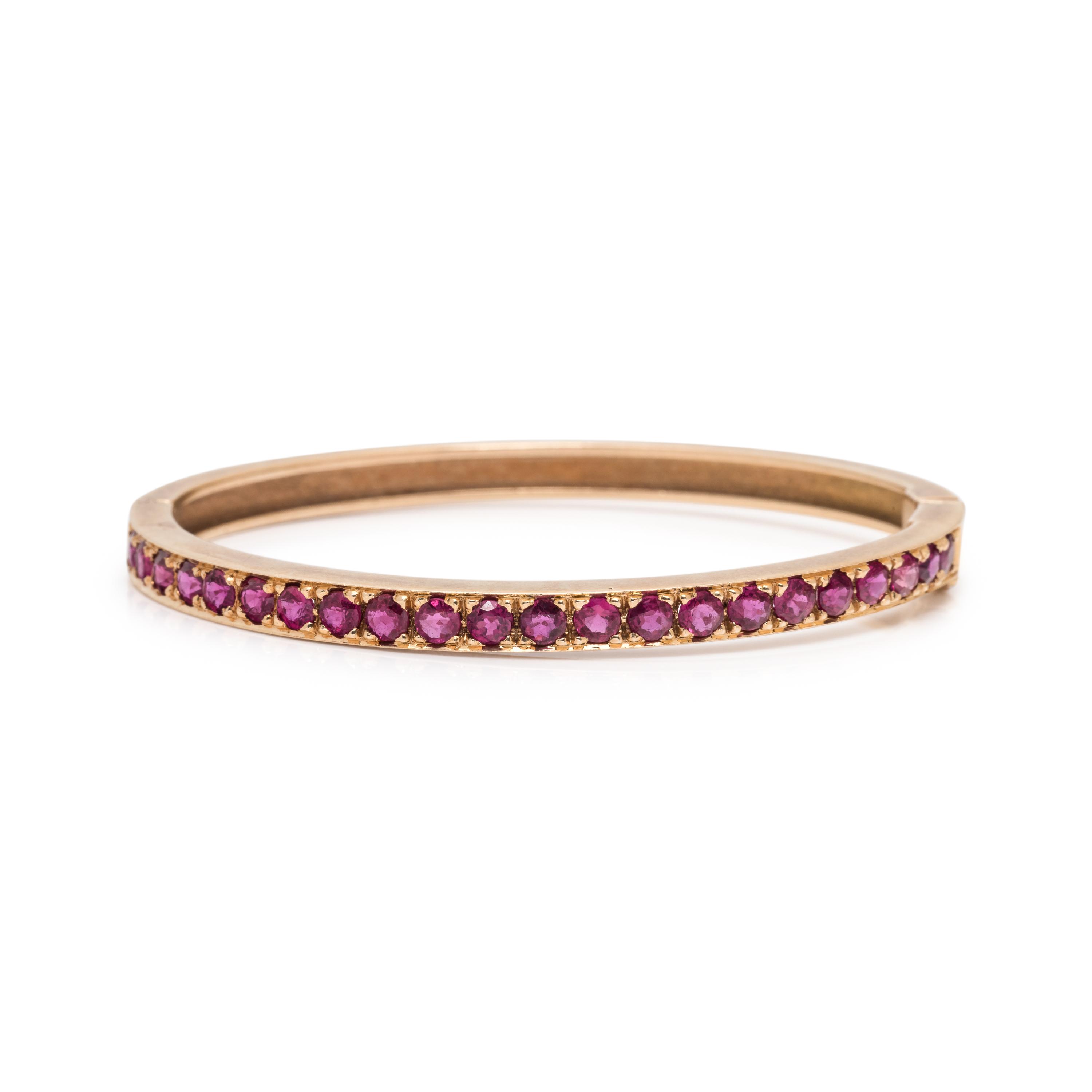 YELLOW GOLD AND SYNTHETIC RUBY BANGLE BRACELET