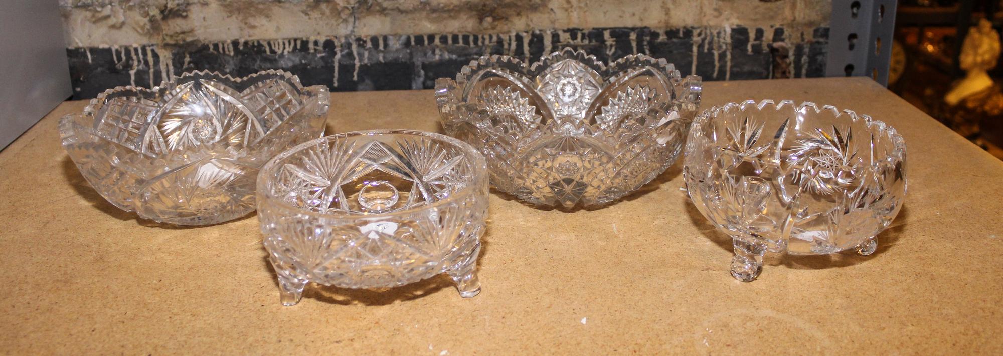 A Collection of Five Cut Glass Articles Width of widest 9 inches.