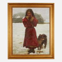 Zhang Xiexiong (Chinese b.1977-) 张谢雄 Tibetan Girl with Dog ?????????? 2000