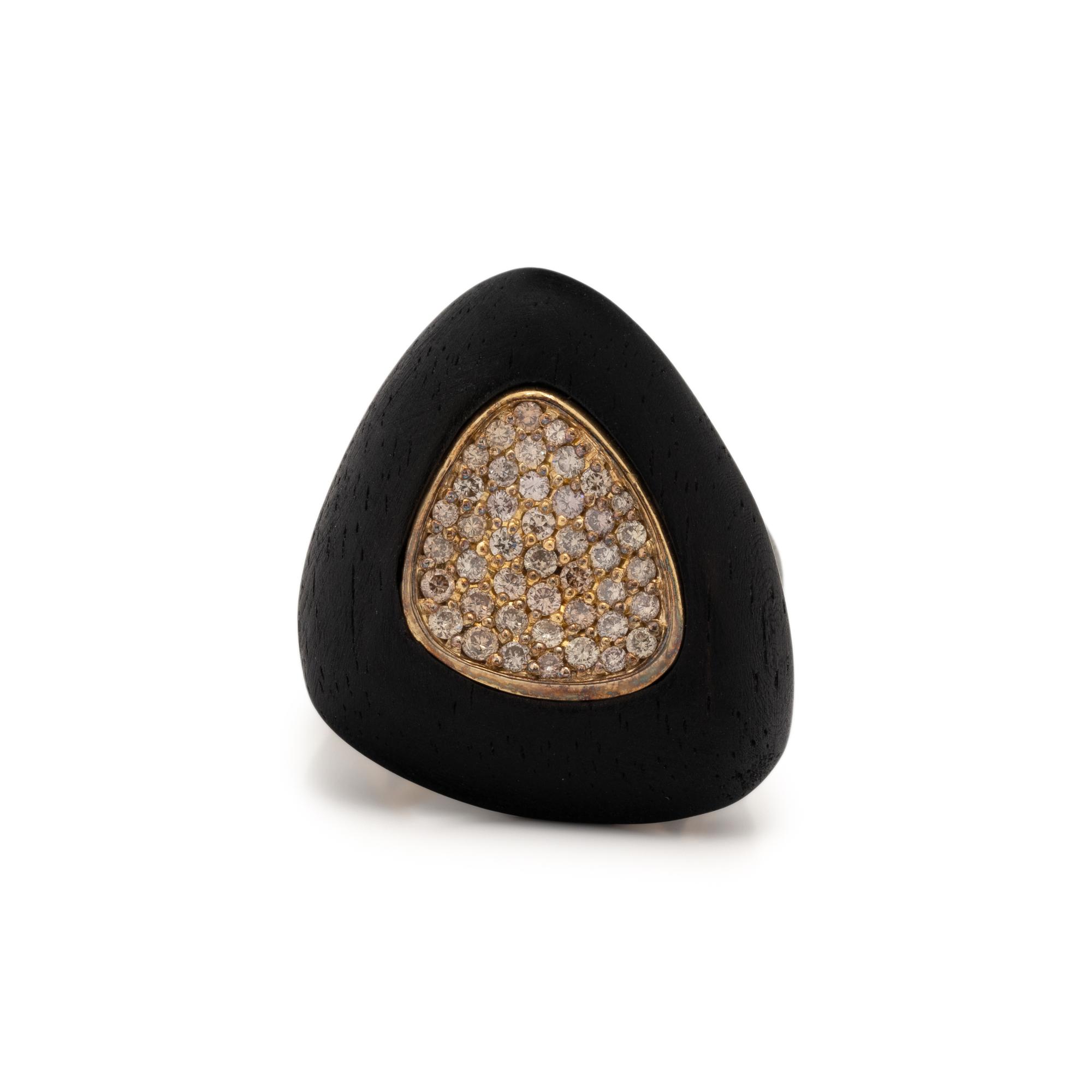 ROBERTO COIN, EBONY WOOD AND DIAMOND 'CAPRI PLUS' RING