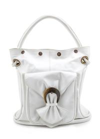 A Versace White Leather Bucket Bag, 13" H x 13" W x 5" D; Handle drop: 6.5".