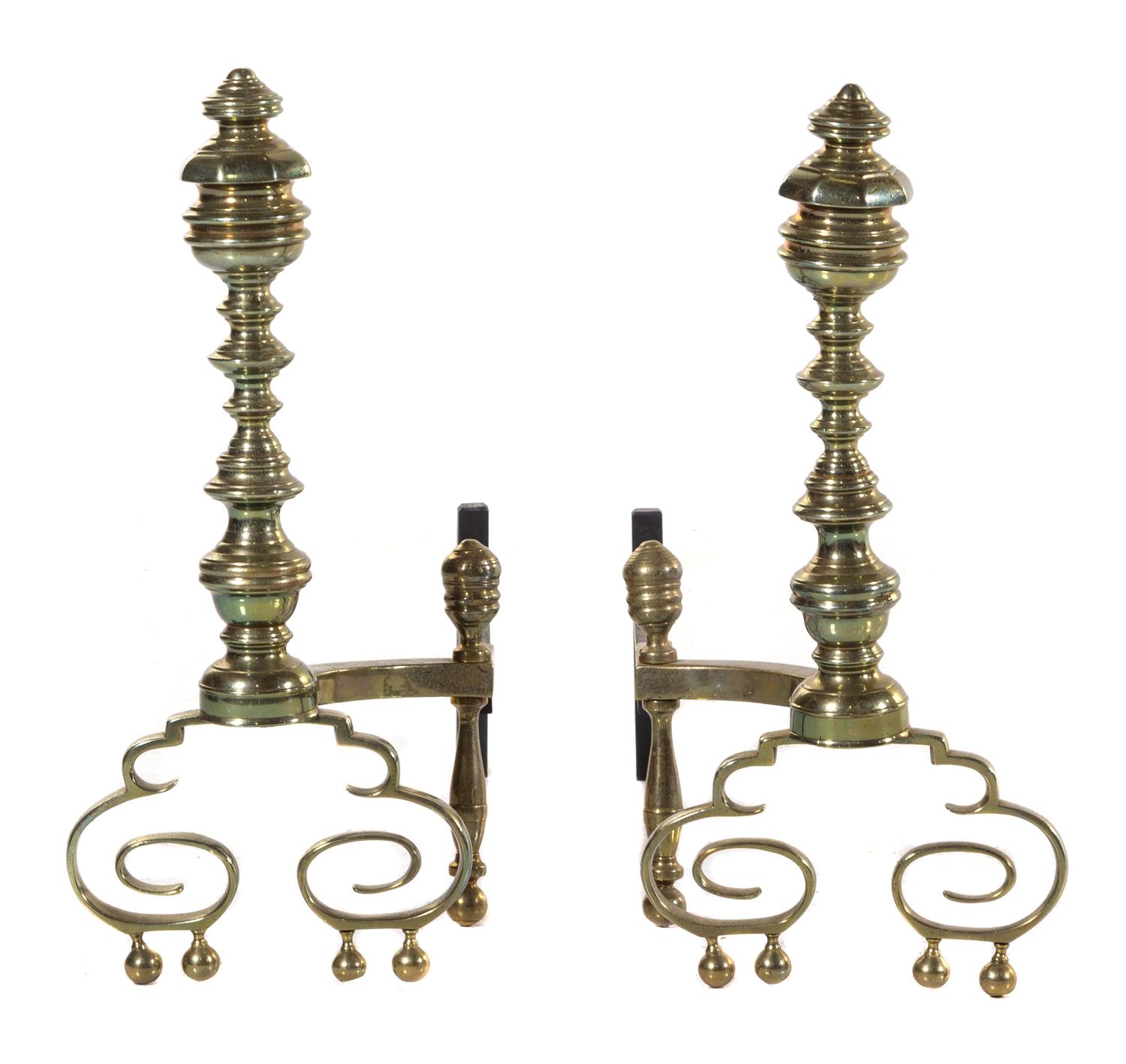 A Pair of Baroque Style Gilt Bronze Andirons