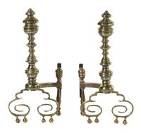 A Pair of Baroque Style Gilt Bronze Andirons