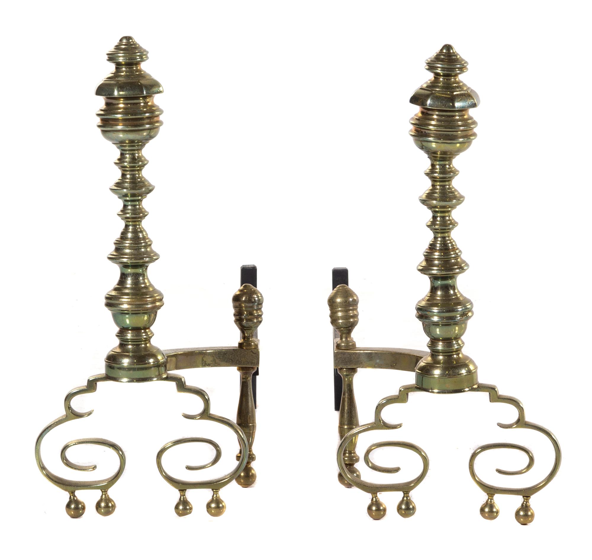 A Pair of Baroque Style Gilt Bronze Andirons