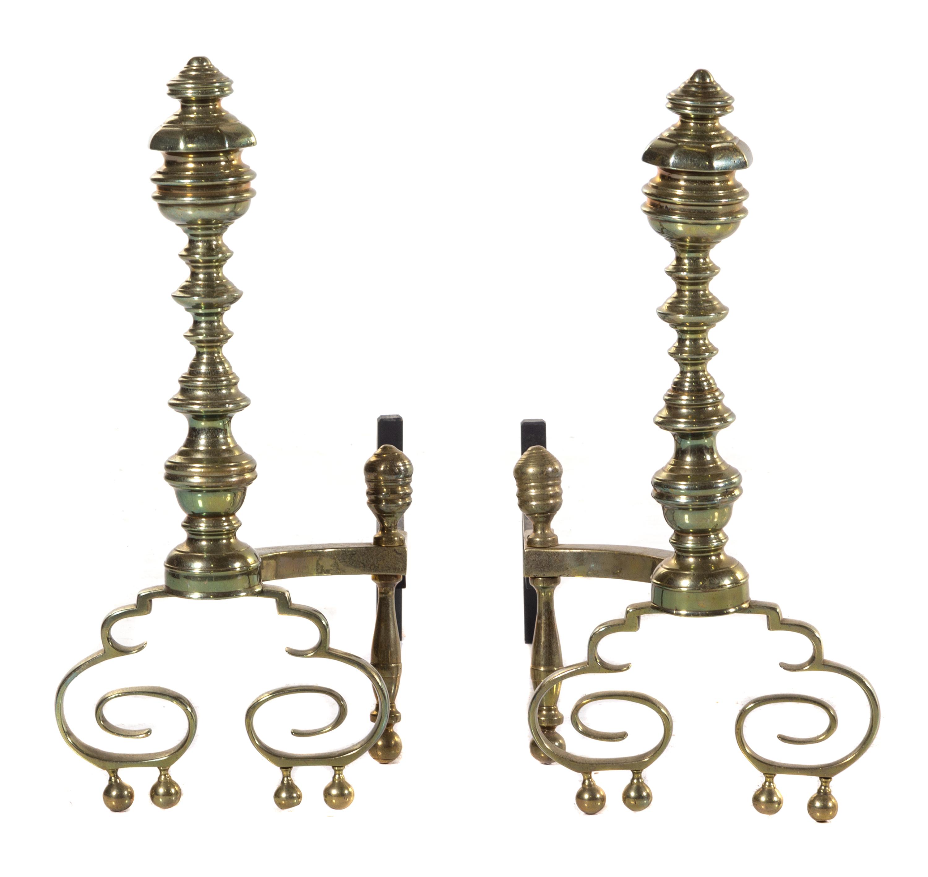 A Pair of Baroque Style Gilt Bronze Andirons