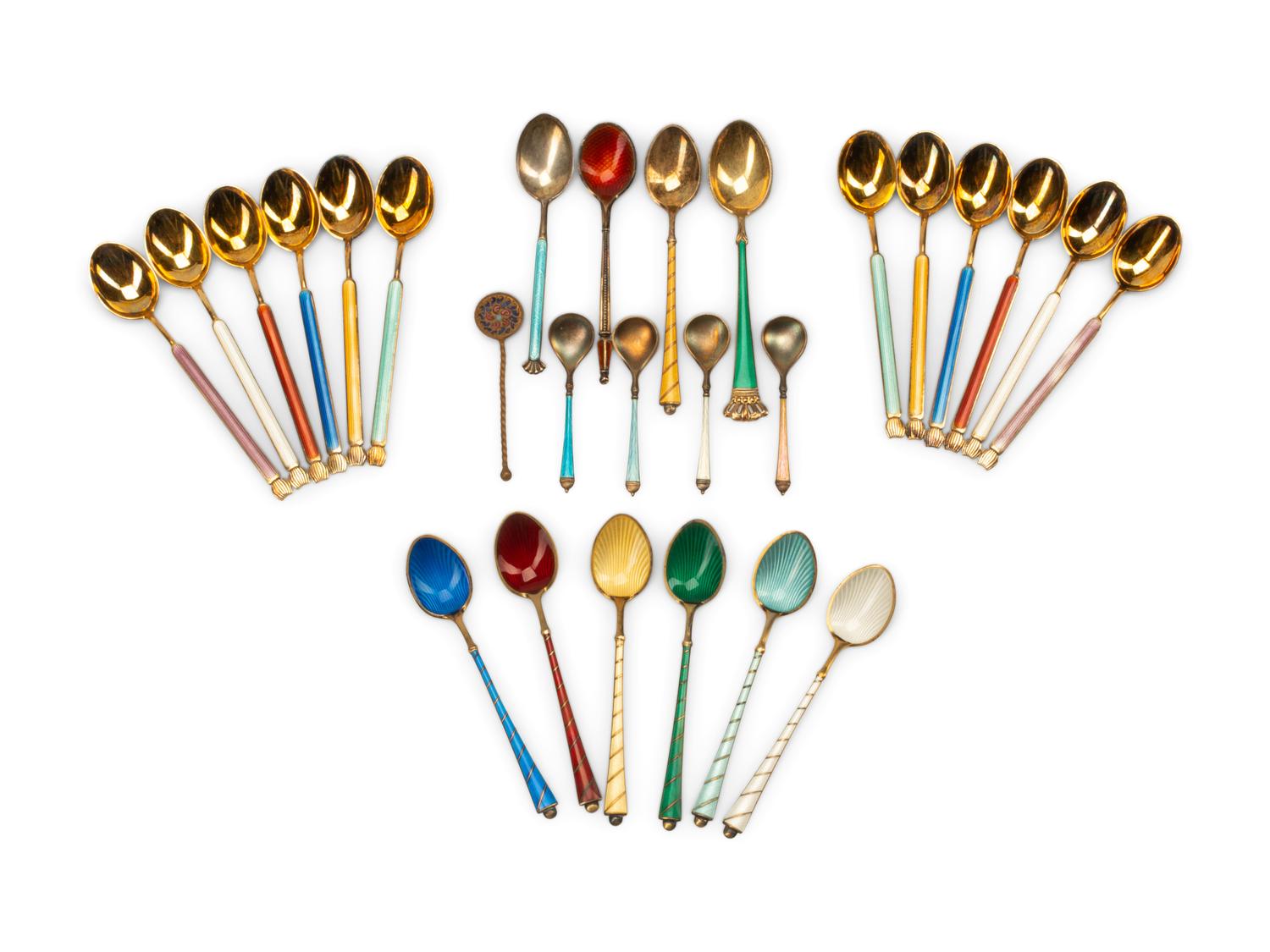 A Collection of Northern European Enameled Silver Spoons