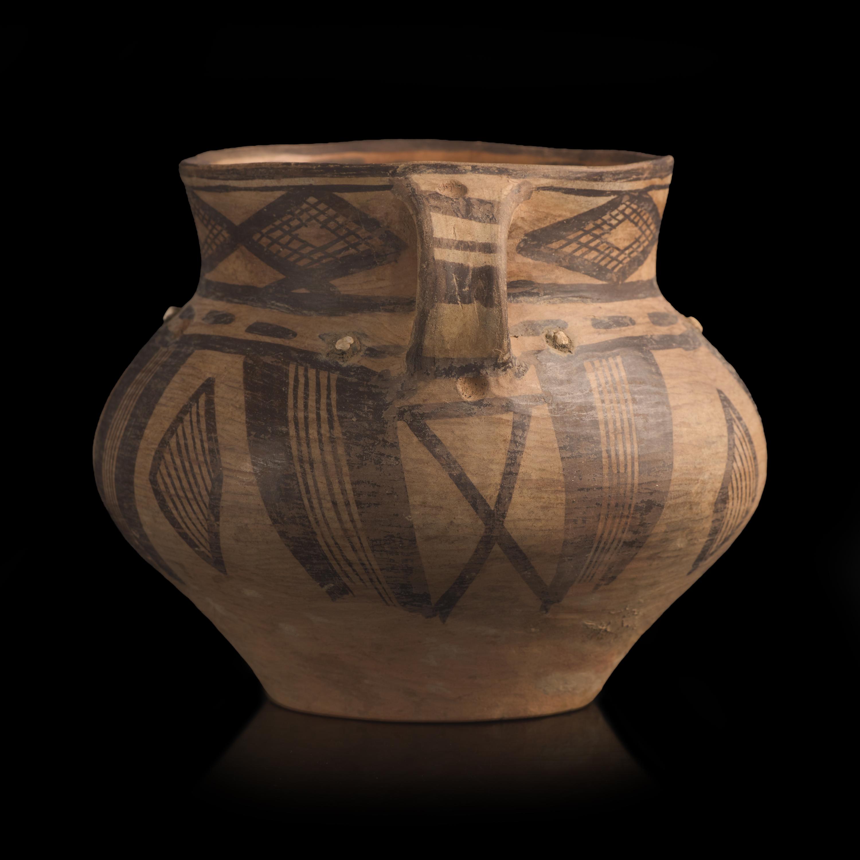 A Chinese Neolithic Painted Pottery Jar, Majiayao Culture, Machang Type — 馬家窯文化（馬廠類型）彩陶雙耳罐
