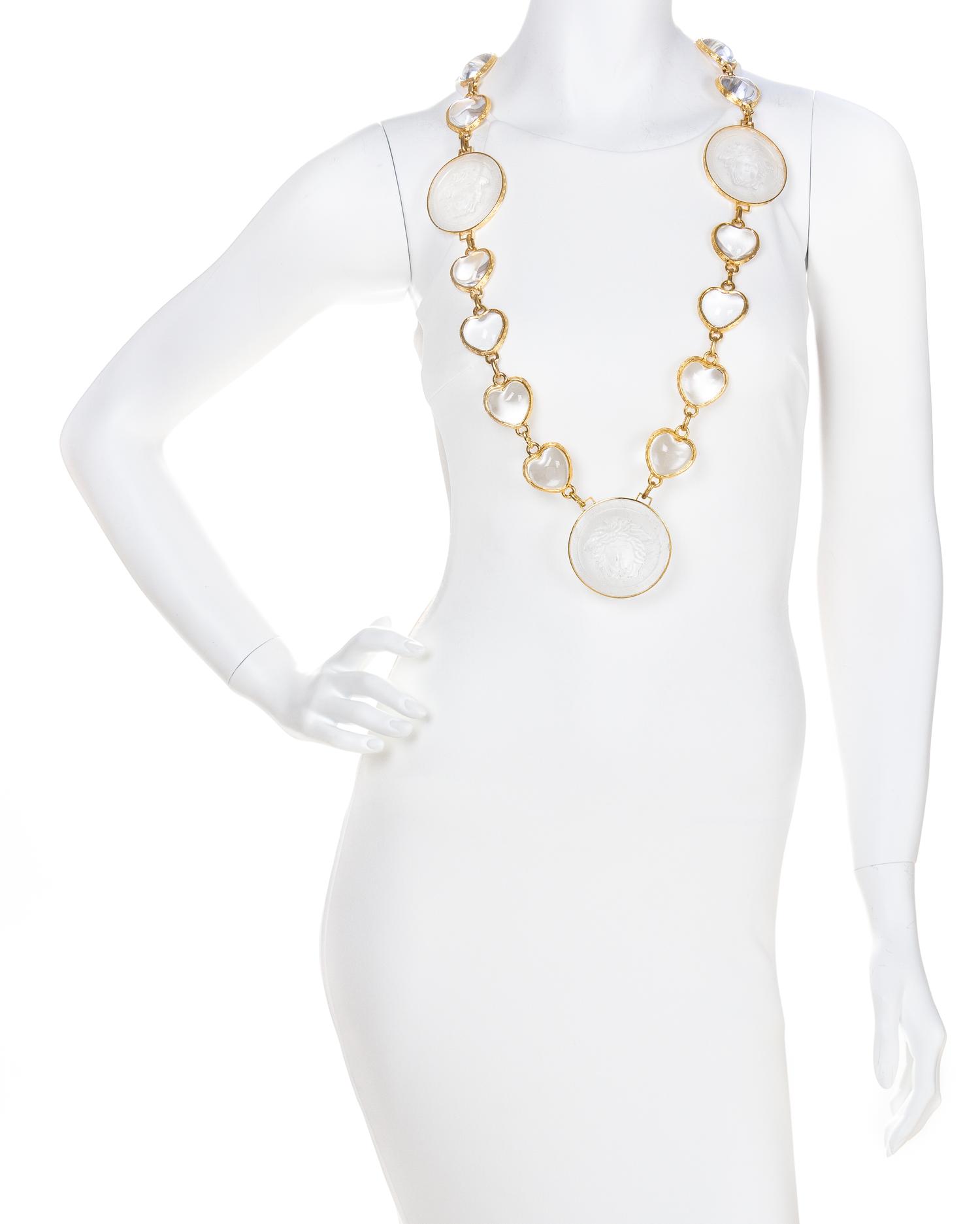 A Gianni Versace Runway Glass Medusa Heart Link Belt/Necklace, 58" x 2.5".