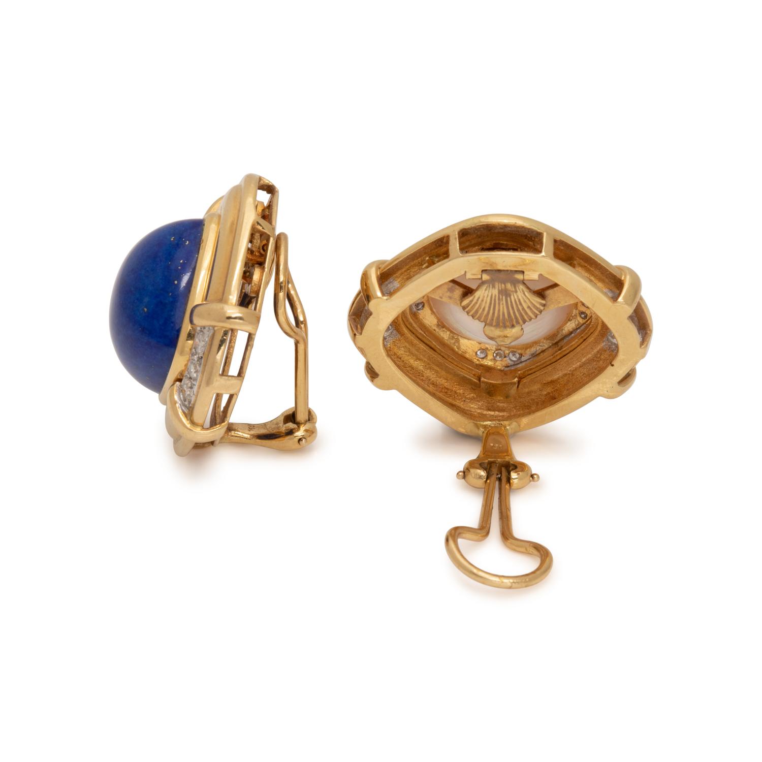 CONVERTIBLE YELLOW GOLD, DIAMOND AND GEMSTONE EARCLIPS