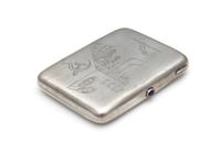 A Soviet-Era Russian Silver Cigarette Case, Maker's Mark Cyrillic 1IuF, Moscow, Early to Mid-20th Century, the lid worked to show a pro