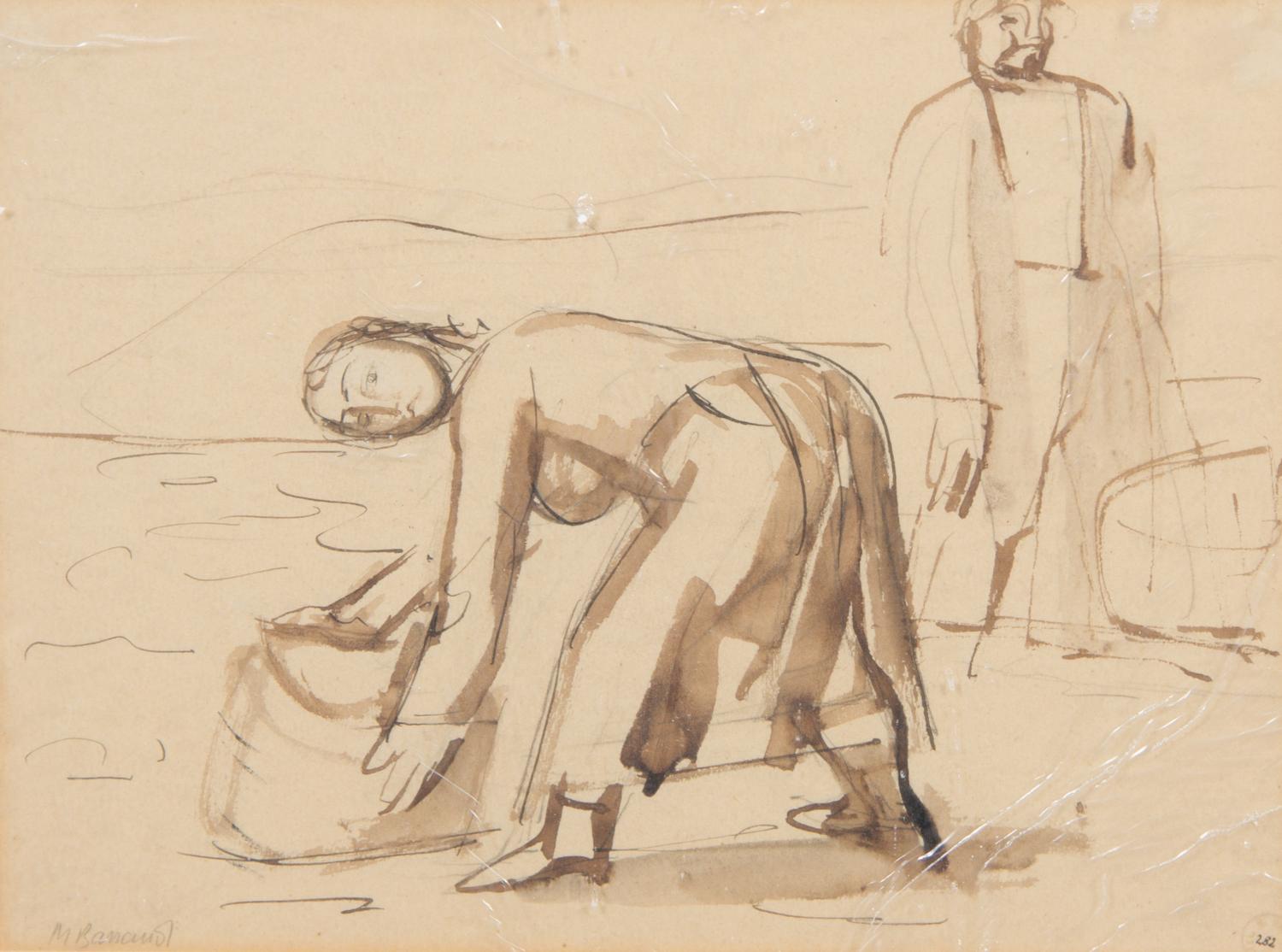 Artist Unknown, , Woman Leaning Over a Bag