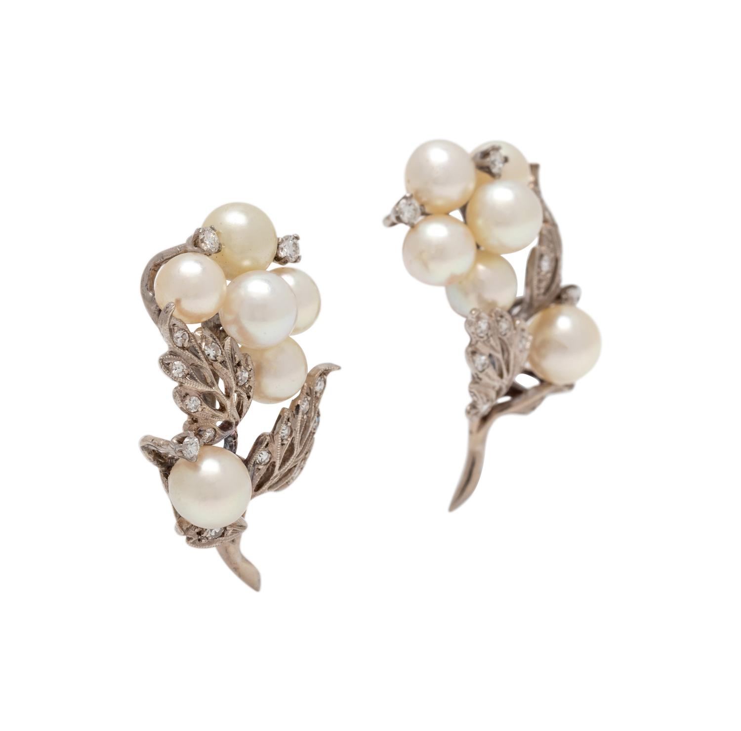 CULTURED PEARL AND DIAMOND EARCLIPS
