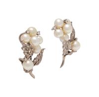 CULTURED PEARL AND DIAMOND EARCLIPS