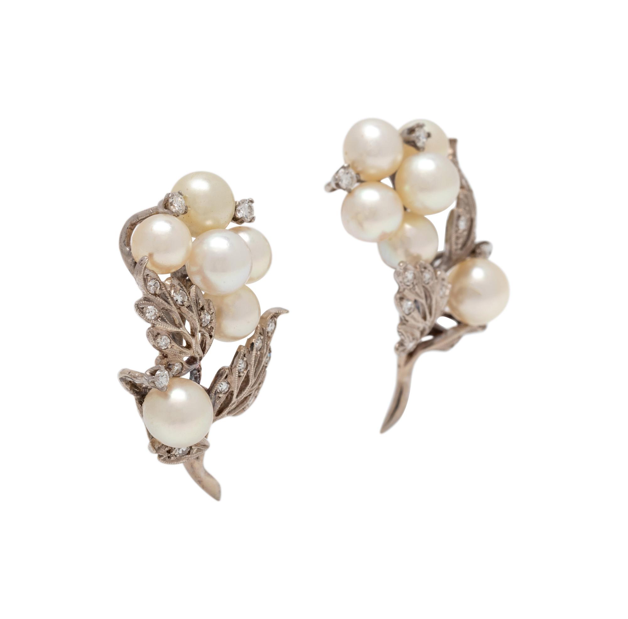 CULTURED PEARL AND DIAMOND EARCLIPS