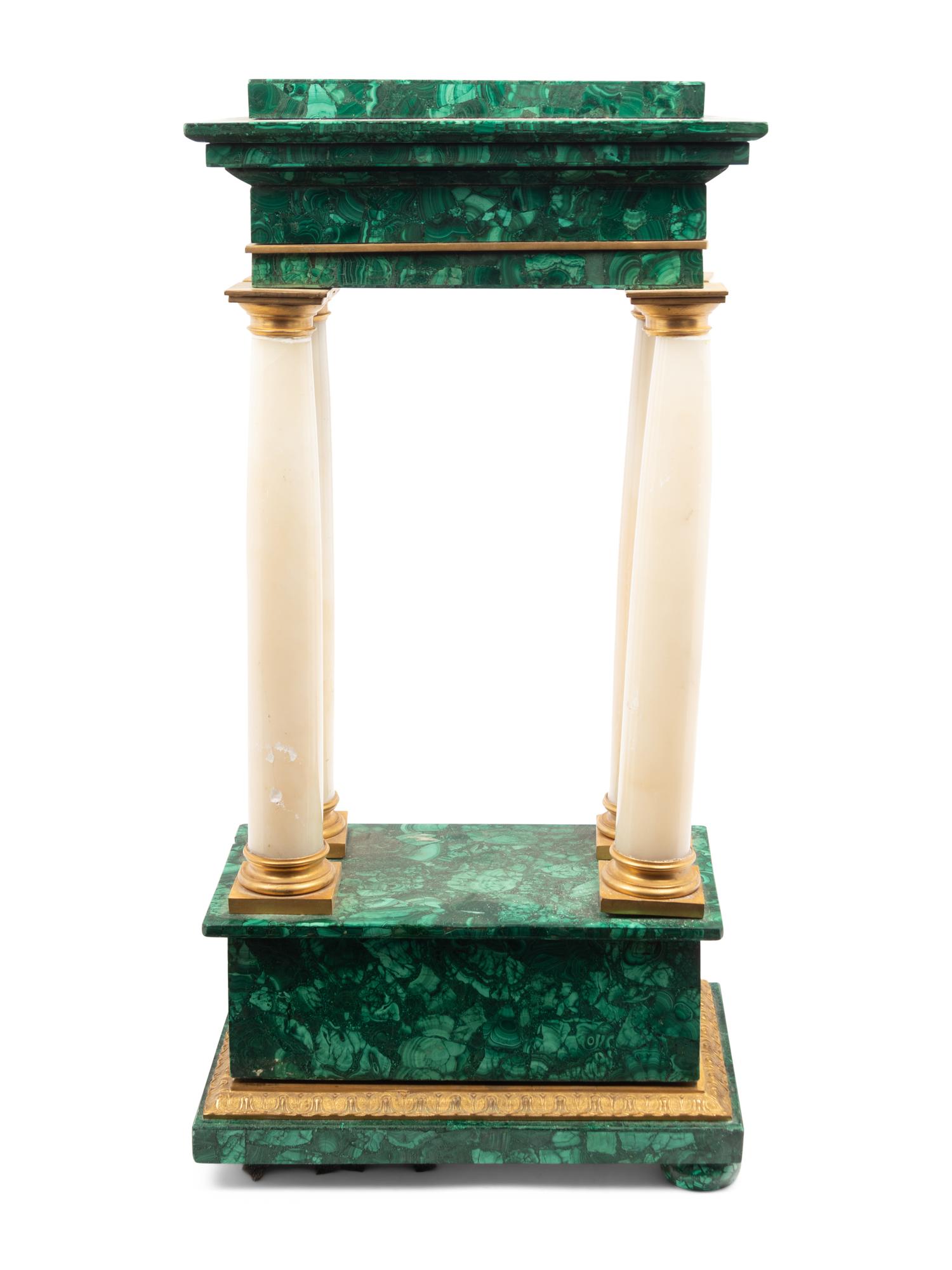 A Continental Gilt Bronze, Alabaster and Malachite Veneered Portico