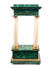 A Continental Gilt Bronze, Alabaster and Malachite Veneered Portico