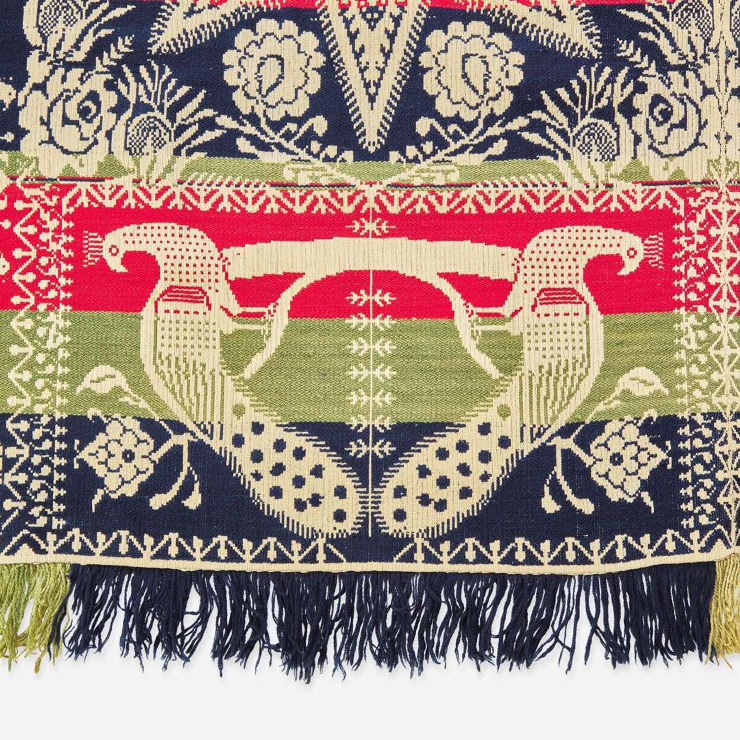An assorted collection of five woven wool coverlets and one quilt; 19th century
