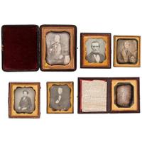[EARLY PHOTOGRAPHY - PORTRAITURE]. A group of 14 daguerreotype portraits of men with interesting accessories or garments, including: