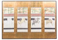 A Japanese Four Panel Floor Screen Height of each panel 55 x width 19 1/2 inches. — 19TH CENTURY