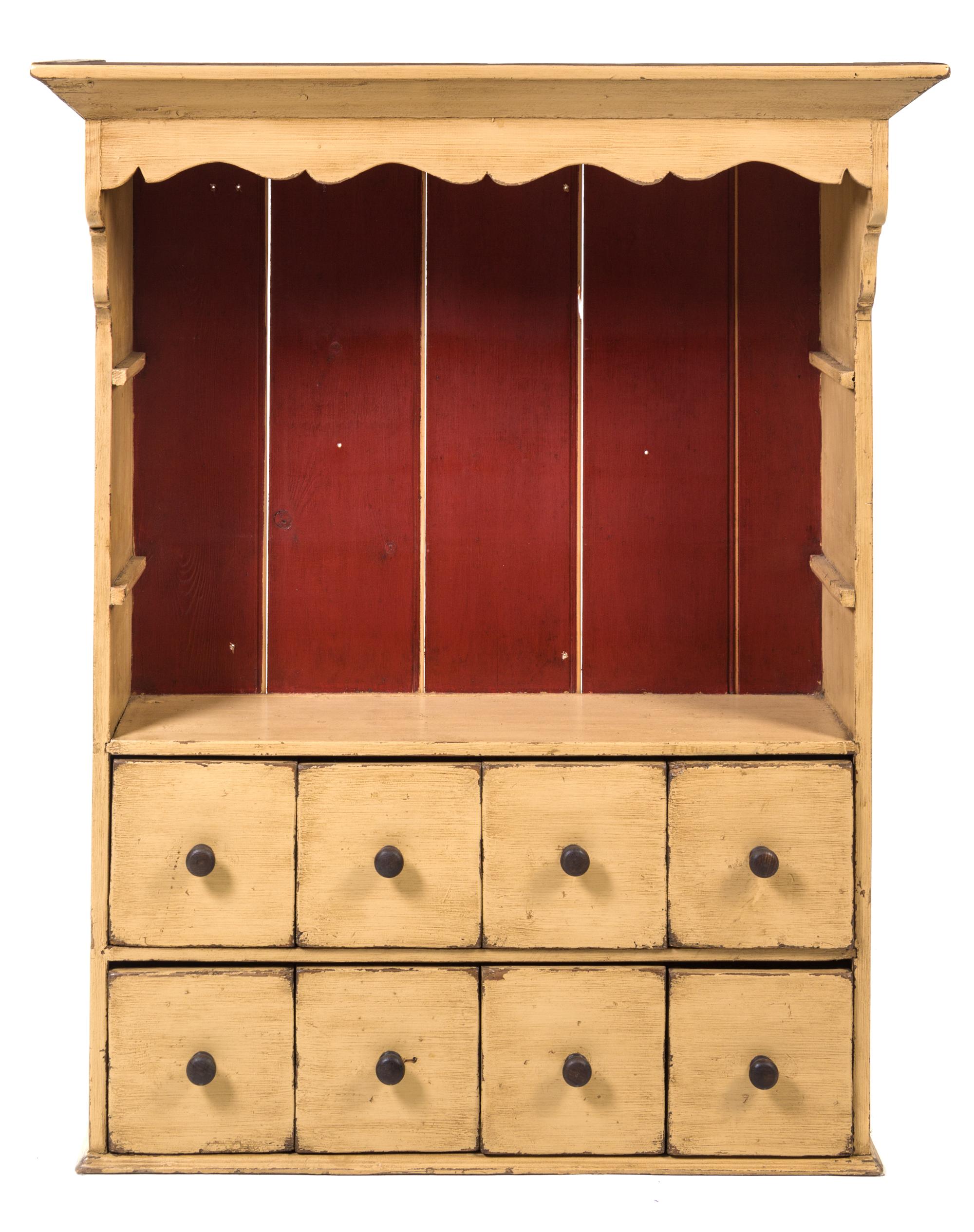 An American Painted Cupboard Height 49 x width 38 x depth 13 inches. — INCORPORATING 19TH CENTURY ELEMENTS