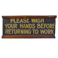 A Painted Wooden Bathroom Sign 22" W x 1" D x 9.25" H — United States, Circa 1950