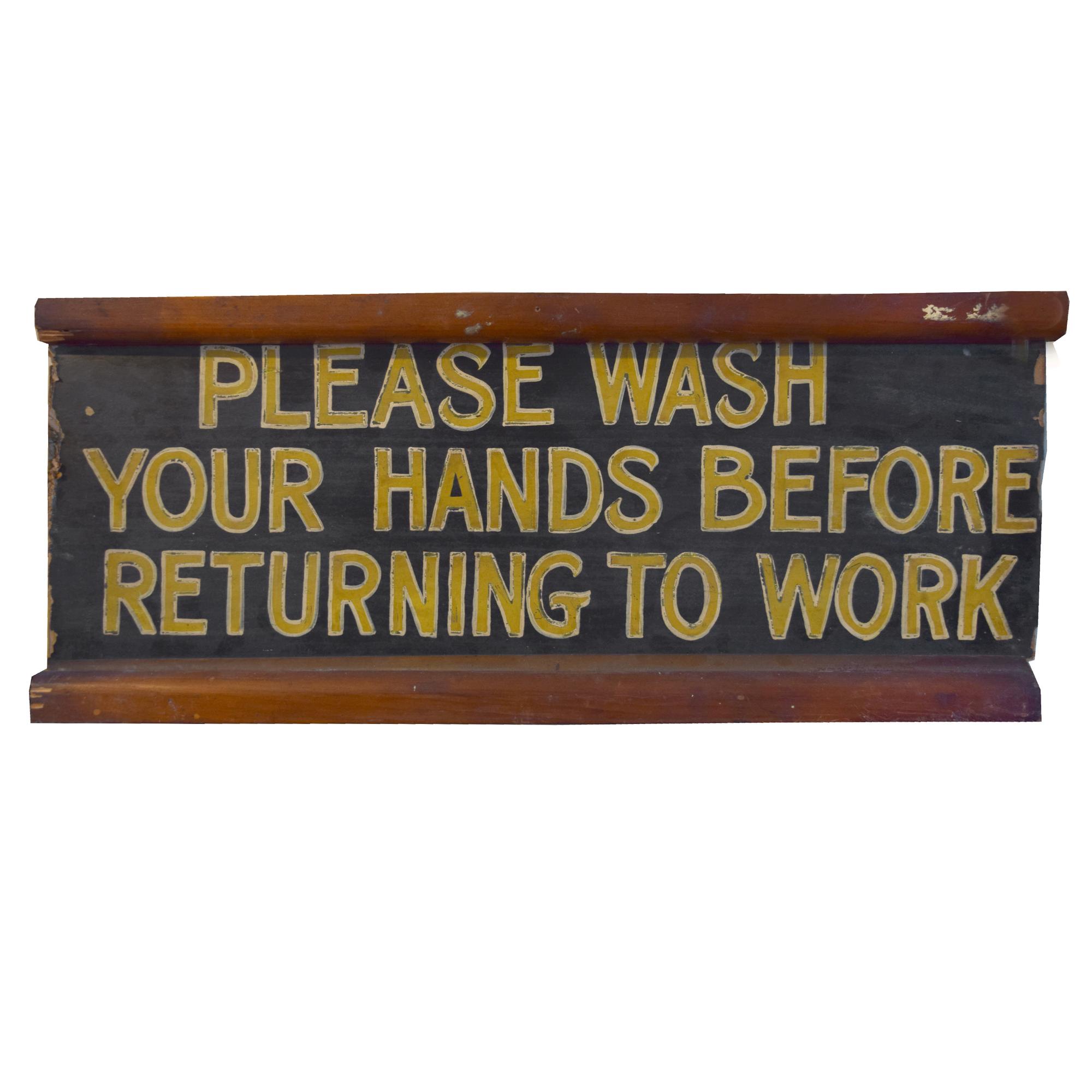 A Painted Wooden Bathroom Sign 22" W x 1" D x 9.25" H — United States, Circa 1950