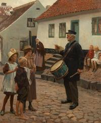 Villagers on Street with Drummer
