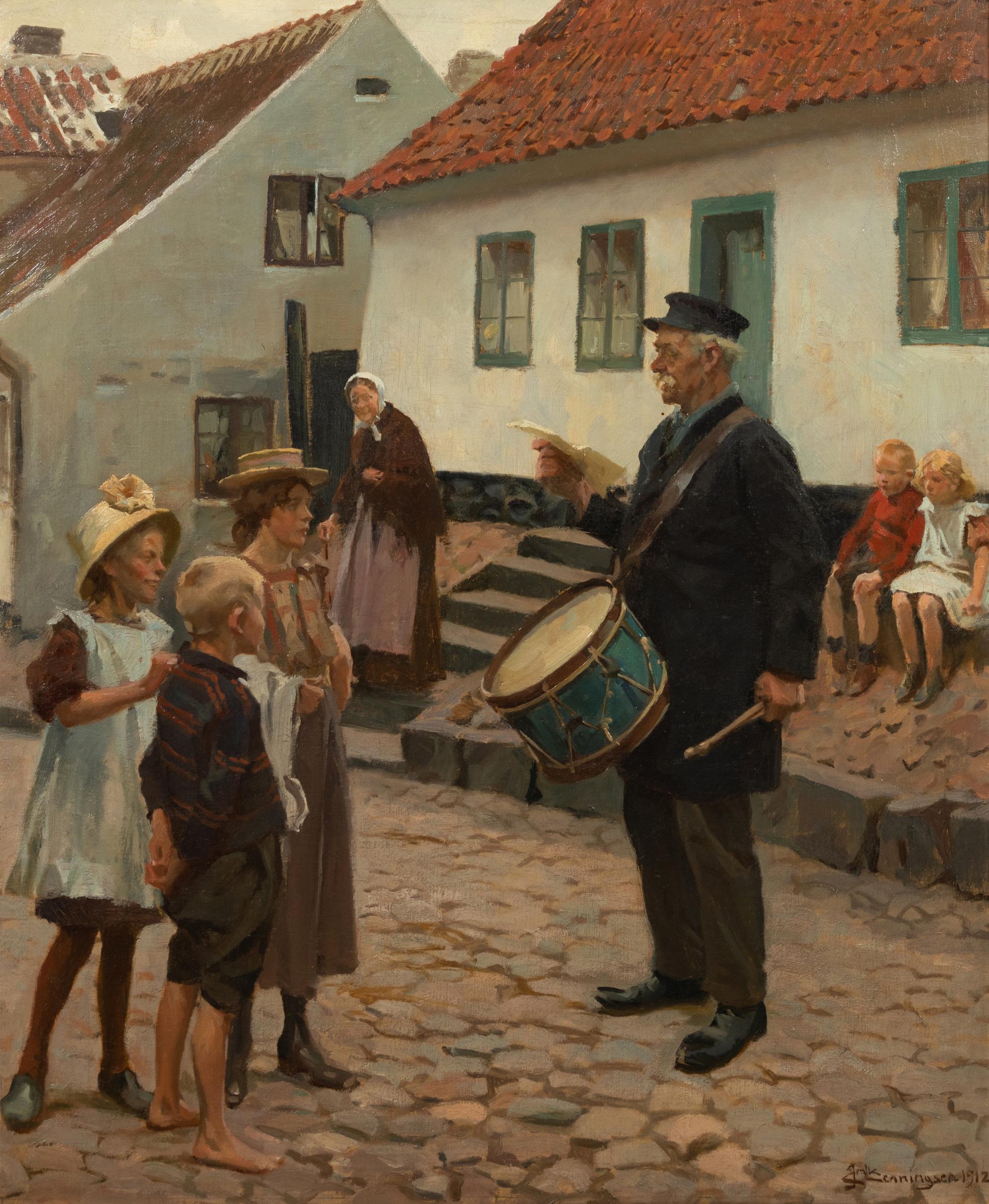 Villagers on Street with Drummer
