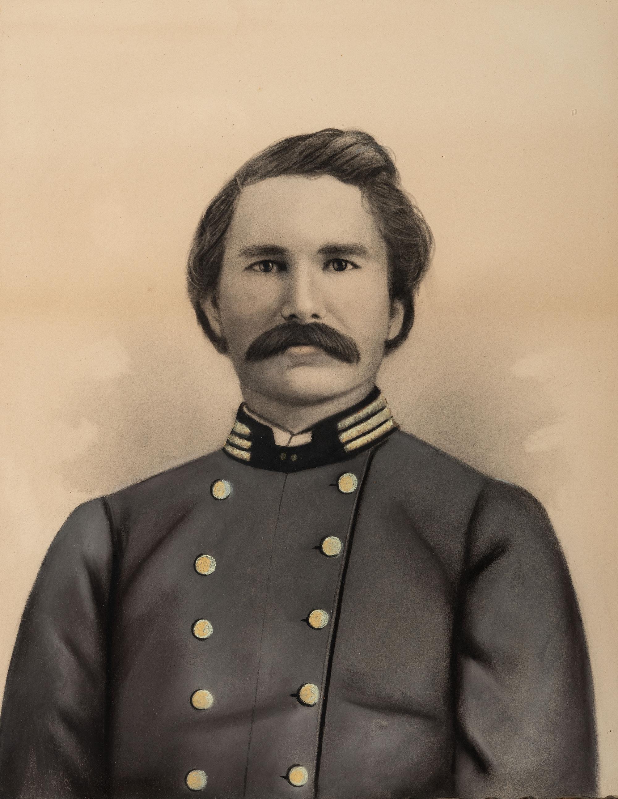 [CIVIL WAR]. Charcoal portrait of CSA Captain Dr. Thomas Richard Meux, 9th Tennessee Volunteers, with book signed ("Thomas R. Meux").