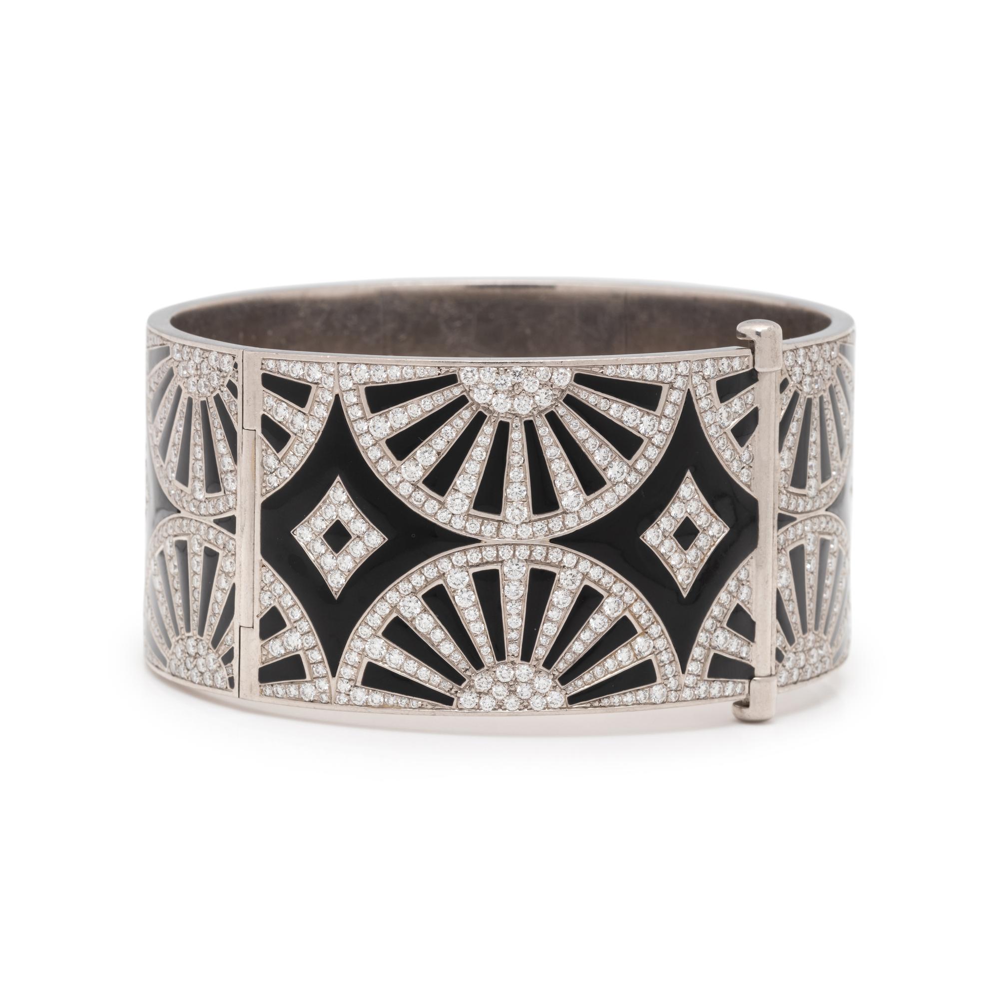 TIFFANY & CO., FRANCE, DIAMOND AND LACQUER 'FAN' BANGLE BRACELET
