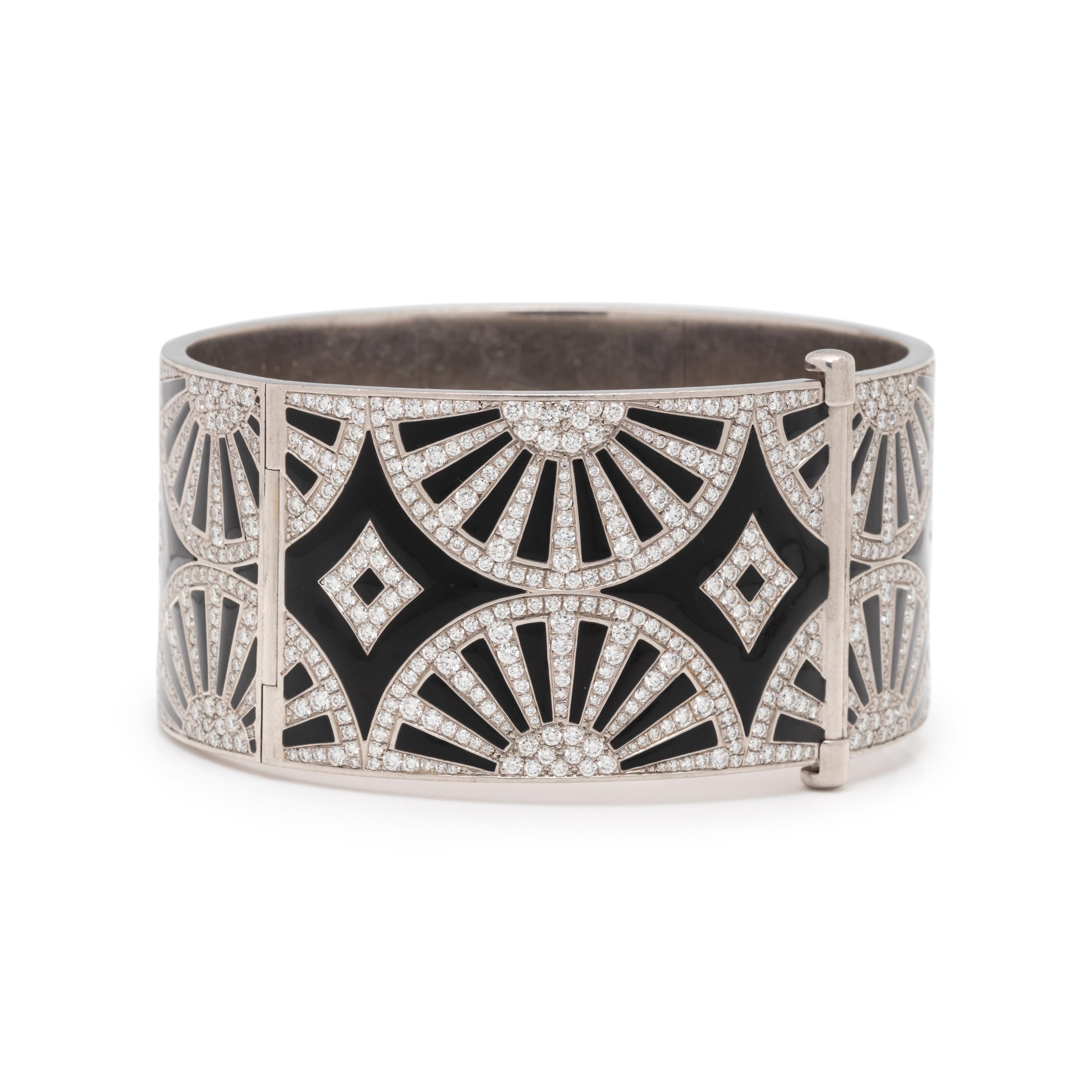 TIFFANY & CO., FRANCE, DIAMOND AND LACQUER 'FAN' BANGLE BRACELET