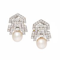 Cultured Pearl, Diamond, and White Gold Earrings