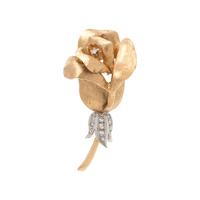 BICOLOR GOLD AND DIAMOND ROSE BROOCH
