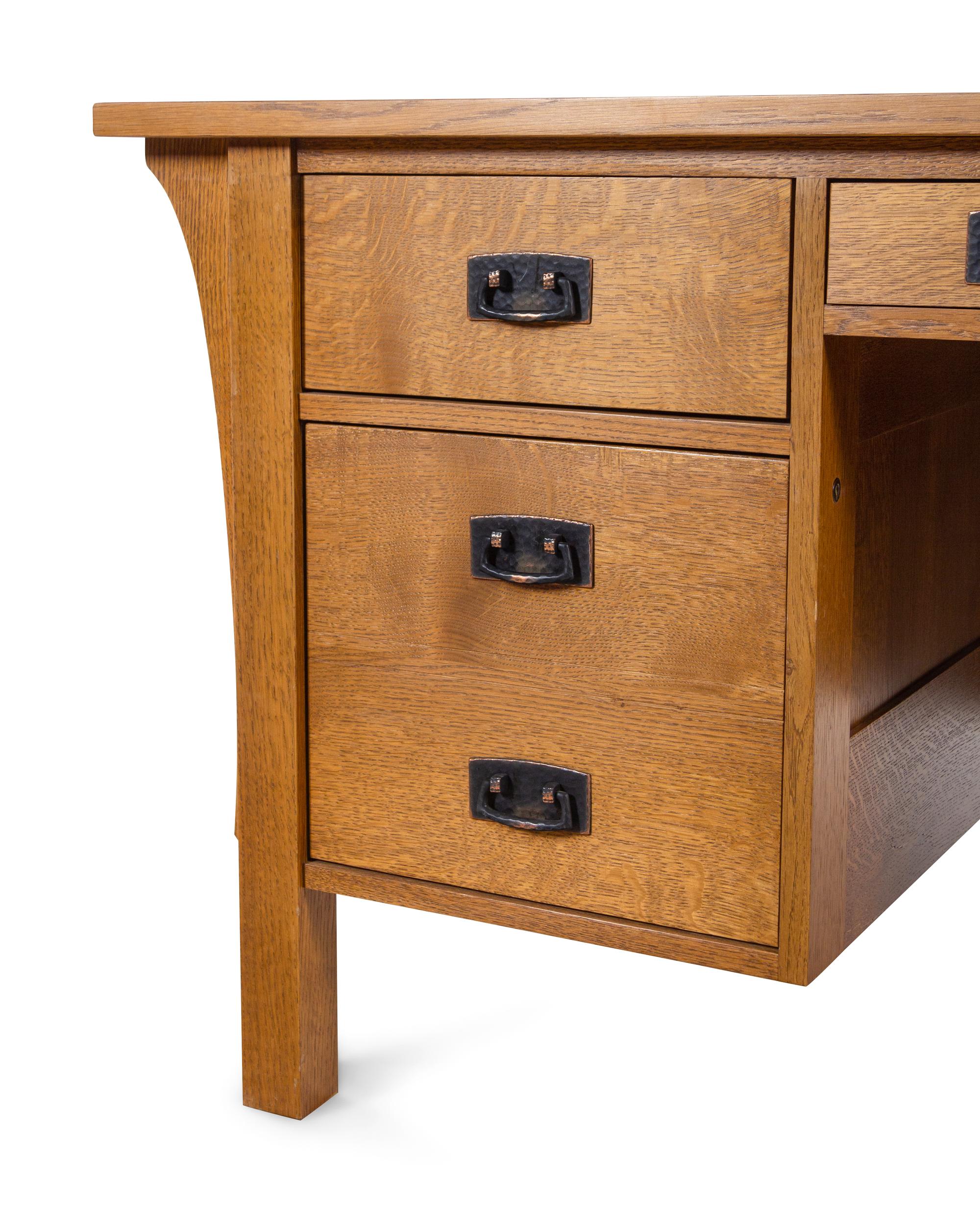 A Contemporary Stickley Arts and Crafts Style Oak Desk and Chair