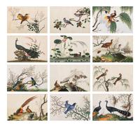 A Set of Twelve Chinese Export Watercolor and Pith Paintings