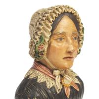 American School 19th Century, A Painted Terracotta Bust of a Lady in Bonnet