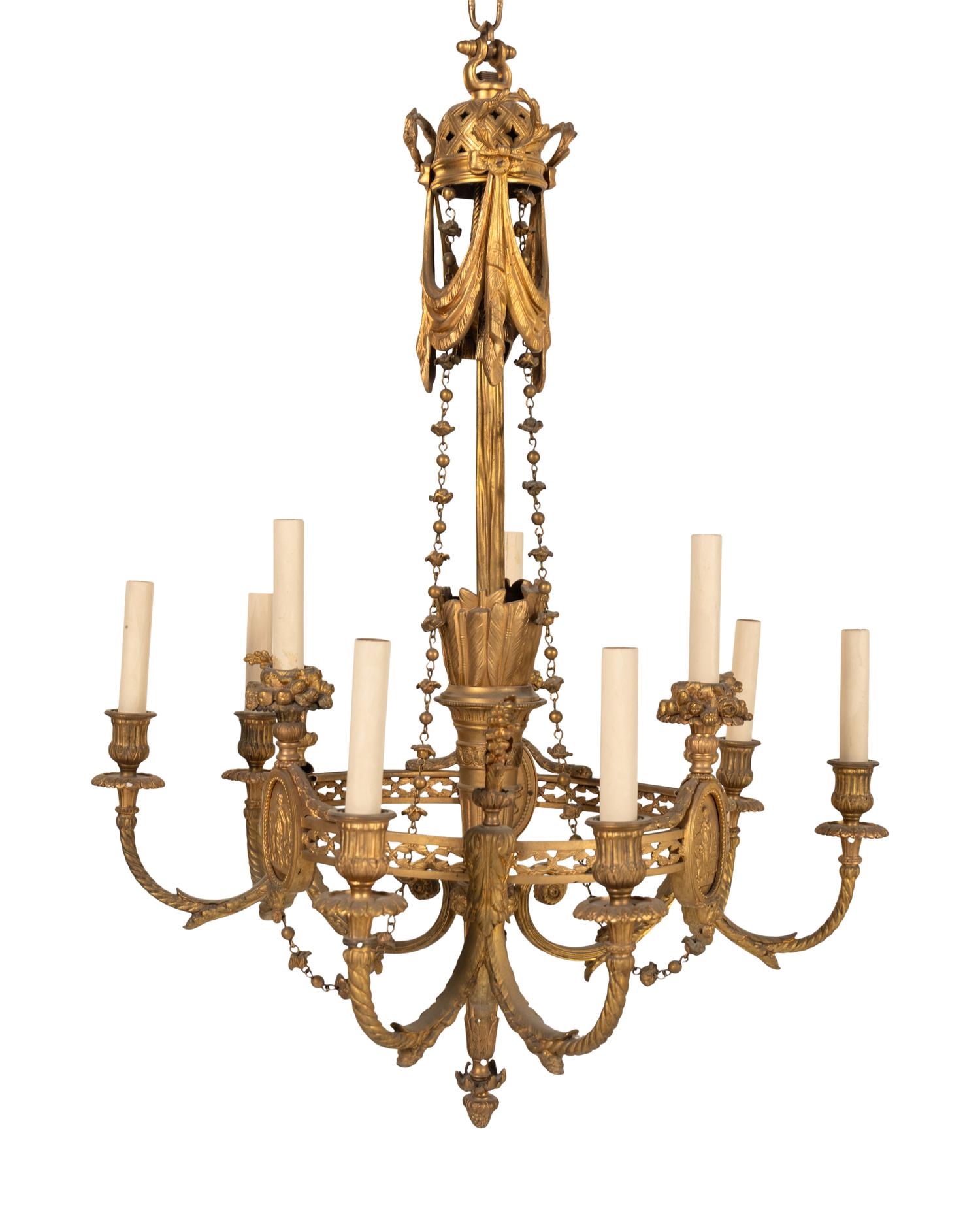 A French Neoclassical Gilt Bronze Nine-Light Chandelier