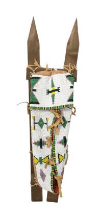 A Northern Plains Style Beaded Cradle on Sticks Length overall 42 inches