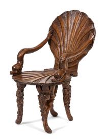 A Venetian Carved Walnut Grotto Armchair Height 33 1/4 inches. — LATE 19TH CENTURY