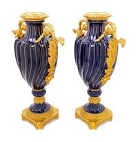 A Pair of Sevres Gilt Bronze Mounted Porcelain Vases