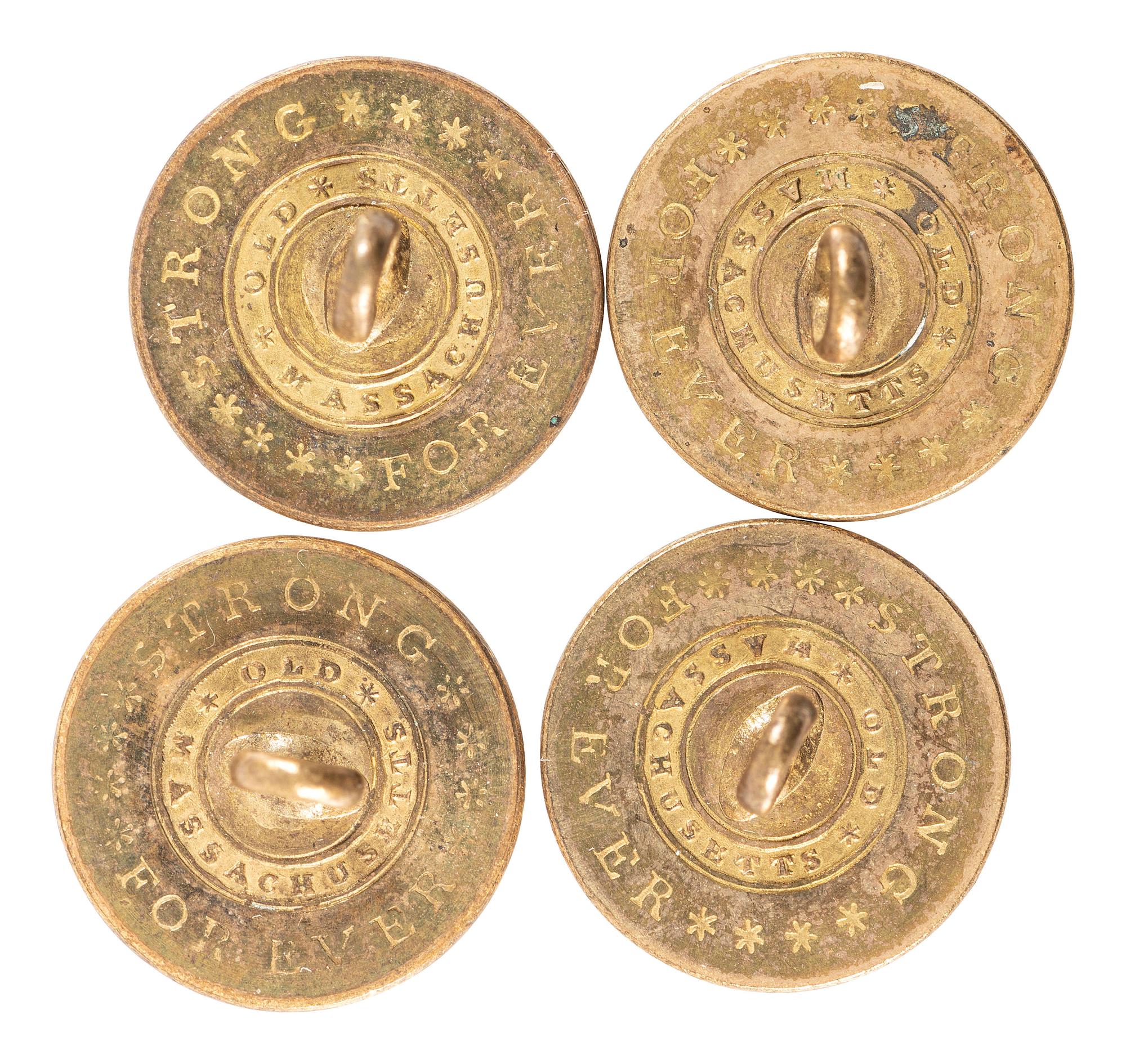 [WAR OF 1812]. Eight "Strong Forever, Old Massachusetts" campaign buttons for Founding Father and Massachusetts Governor Caleb Strong.