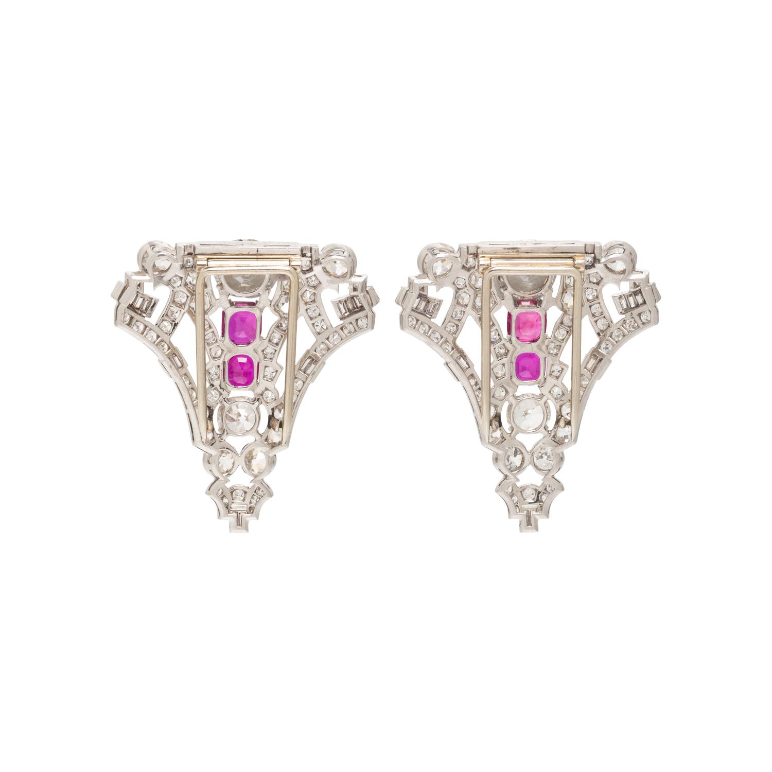 ART DECO, DIAMOND AND RUBY CONVERTIBLE DRESS CLIPS