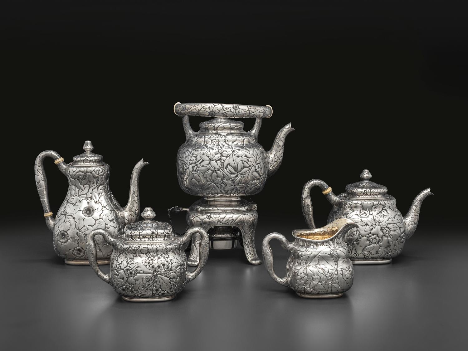 An American Silver Five-Piece Tea and Coffee Service with Matching Tray