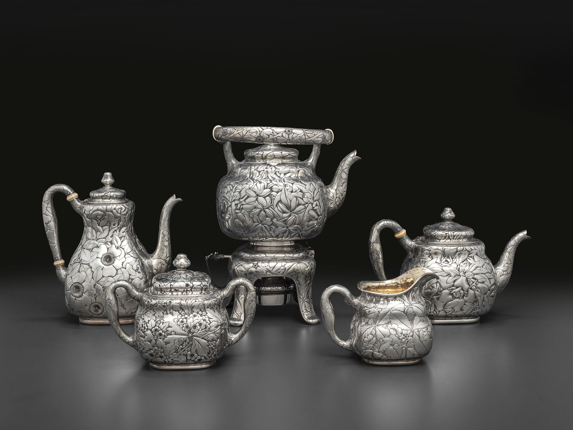 An American Silver Five-Piece Tea and Coffee Service with Matching Tray