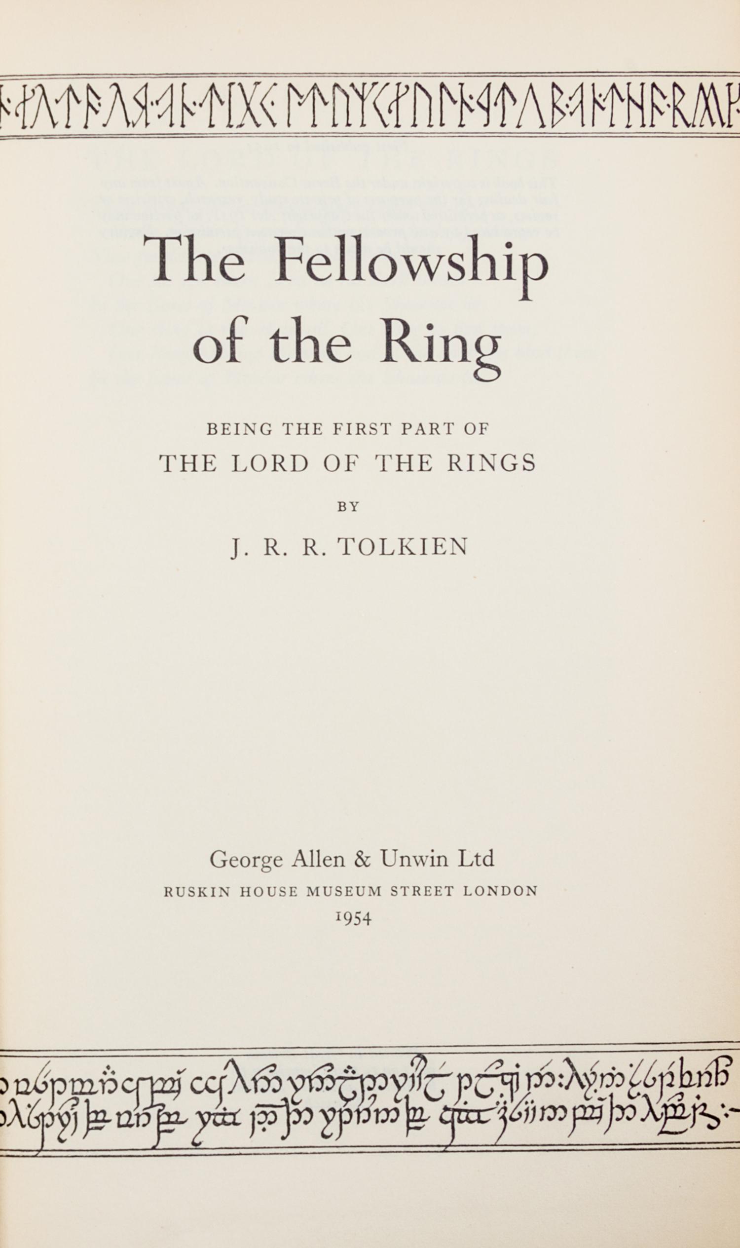 TOLKIEN, John Ronald Reuel (1892-1973). The Lord of the Rings, comprising: